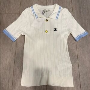 Celine White Polo with Blue Trim